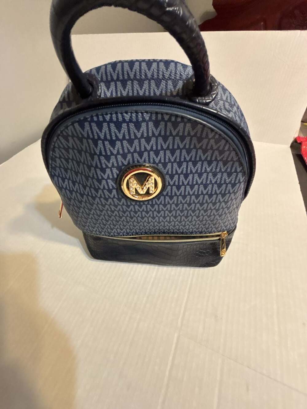 MKF Collection by Mia K. Denice Monogram Signature Backpack Navy Blue